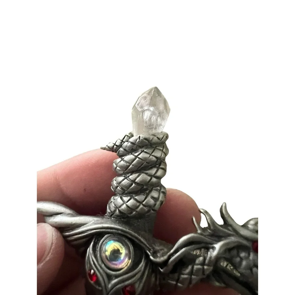 Vtg Serpentine Dragon & Wizard Sword Pewter Tone Pin Medieval Gothic JJ Jonette‎